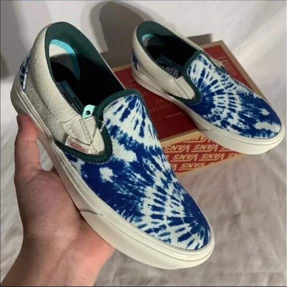 Vans Comfycush Slip On Blue White Tie Dye Shoes New Without Box Womans 5.5 , 7 - Picture 2 of 7